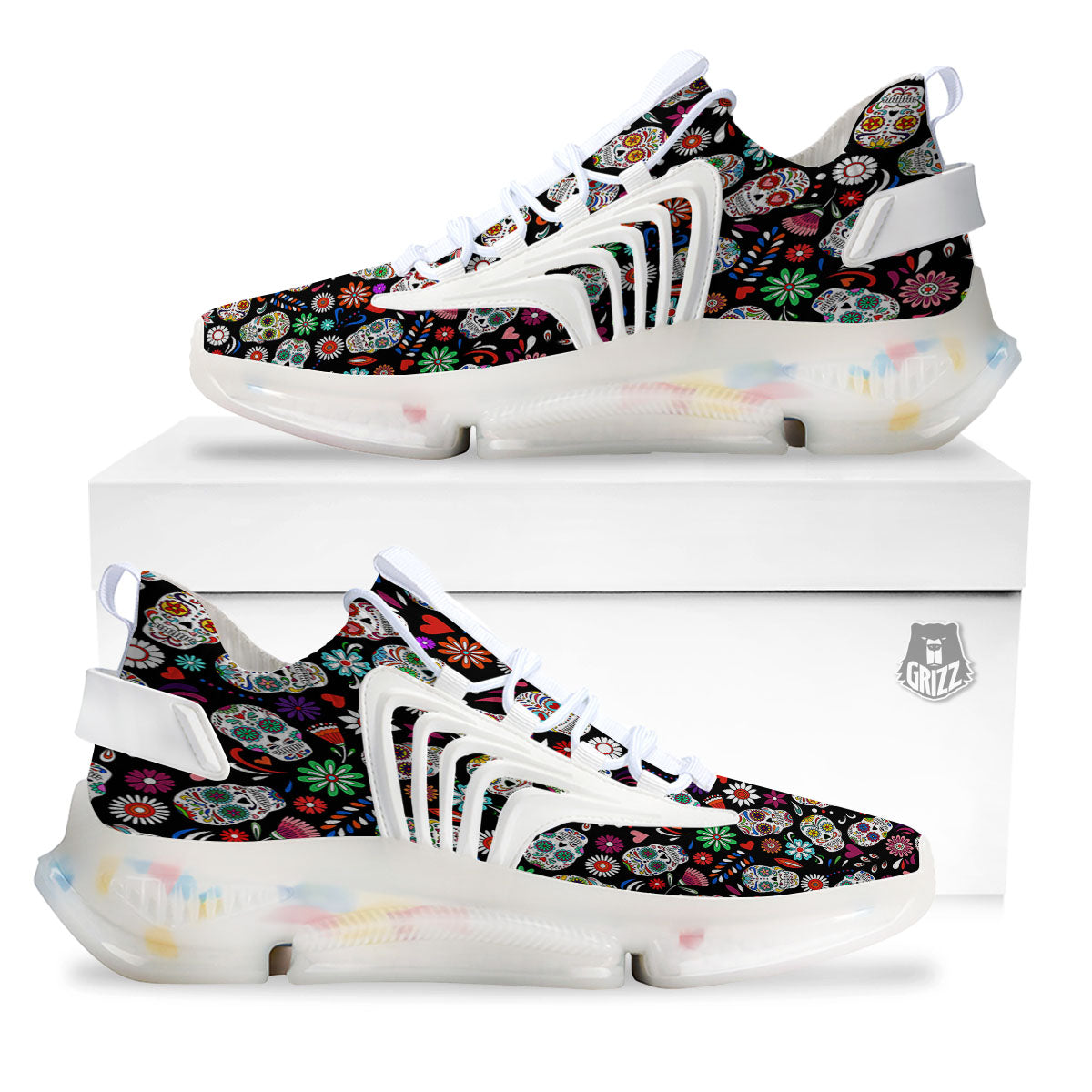 Skeleton Day Of The Dead Print Pattern White Gym Shoes-grizzshop