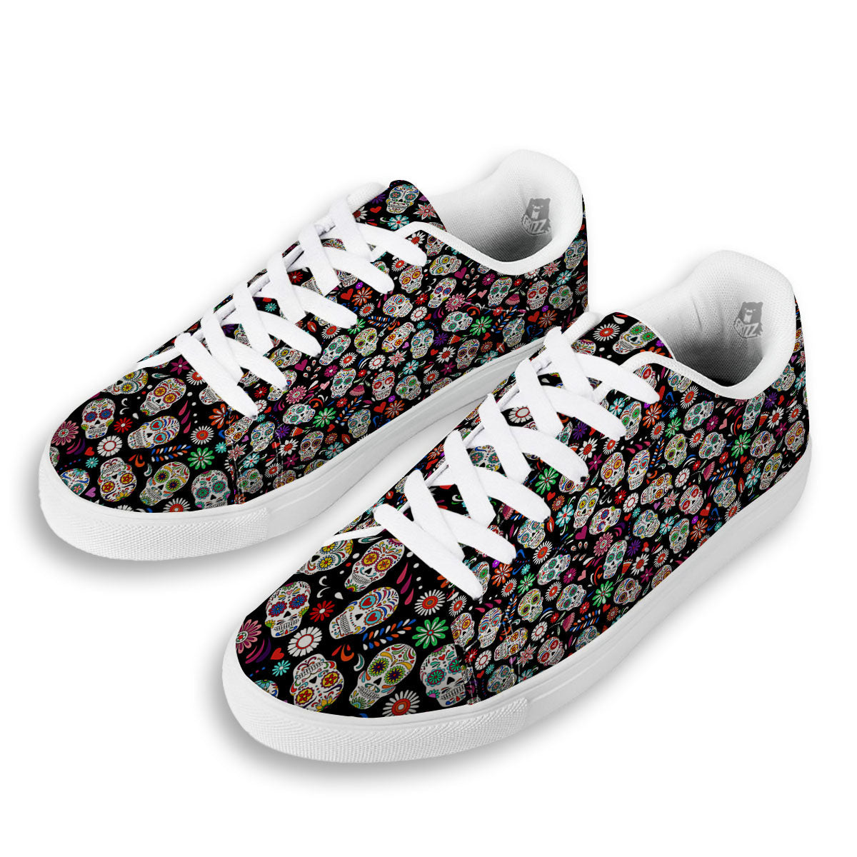 Skeleton Day Of The Dead Print Pattern White Low Top Sneakers-grizzshop
