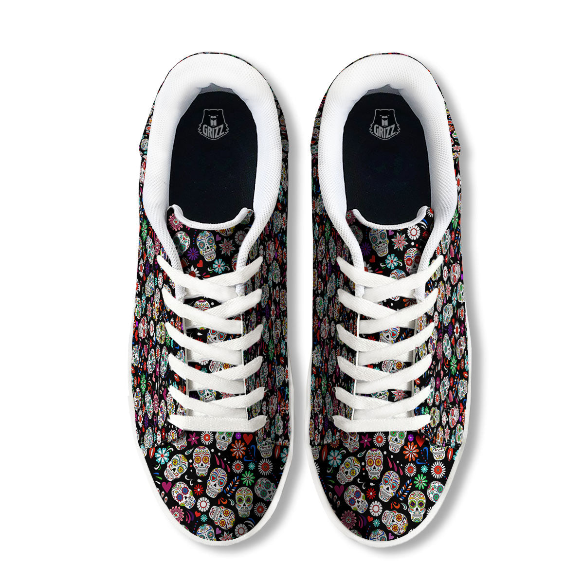 Skeleton Day Of The Dead Print Pattern White Low Top Sneakers-grizzshop