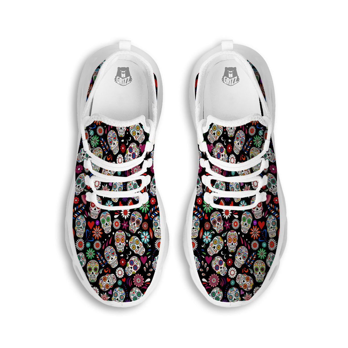 Skeleton Day Of The Dead Print Pattern White Running Shoes-grizzshop