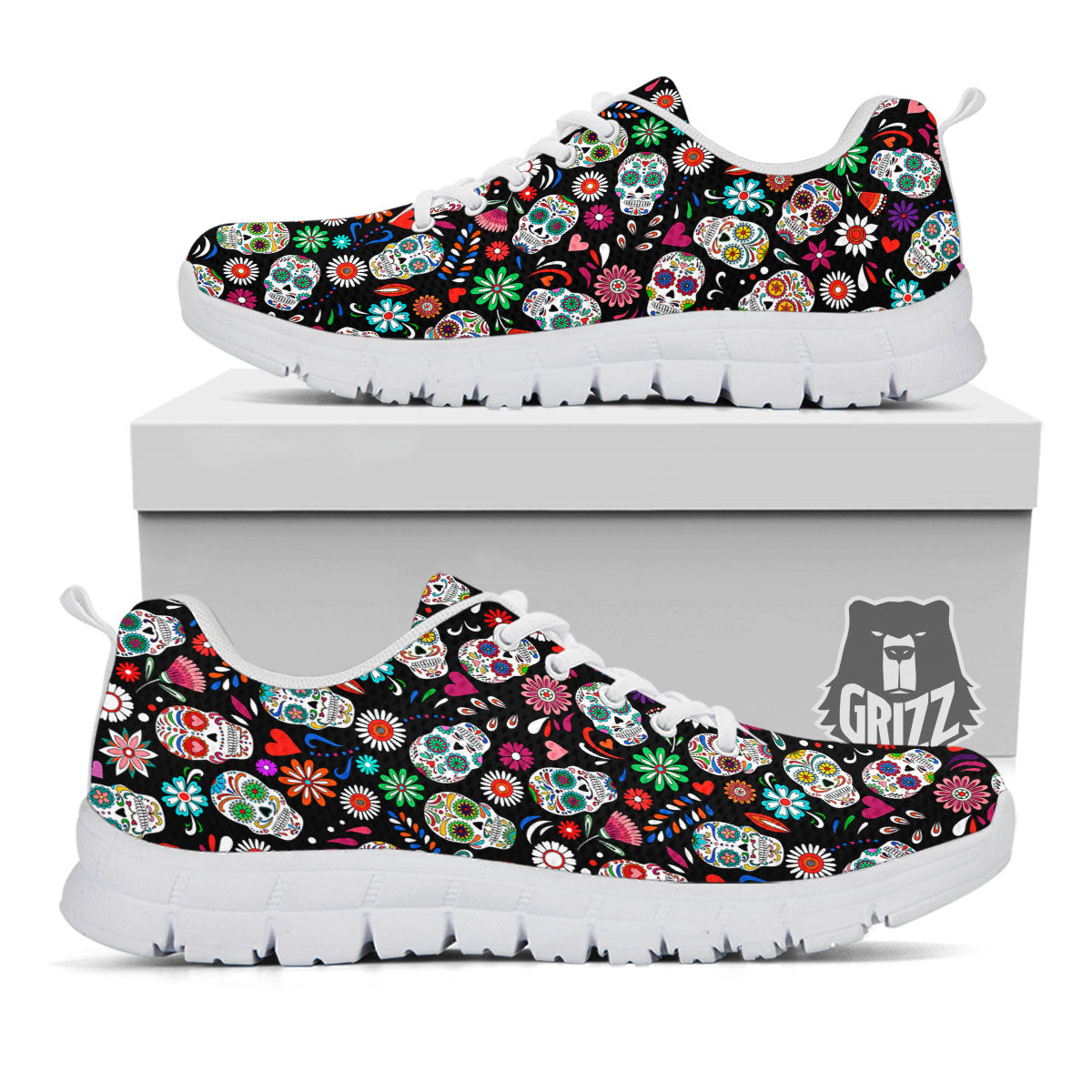 Skeleton Day Of The Dead Print Pattern White Sneaker-grizzshop