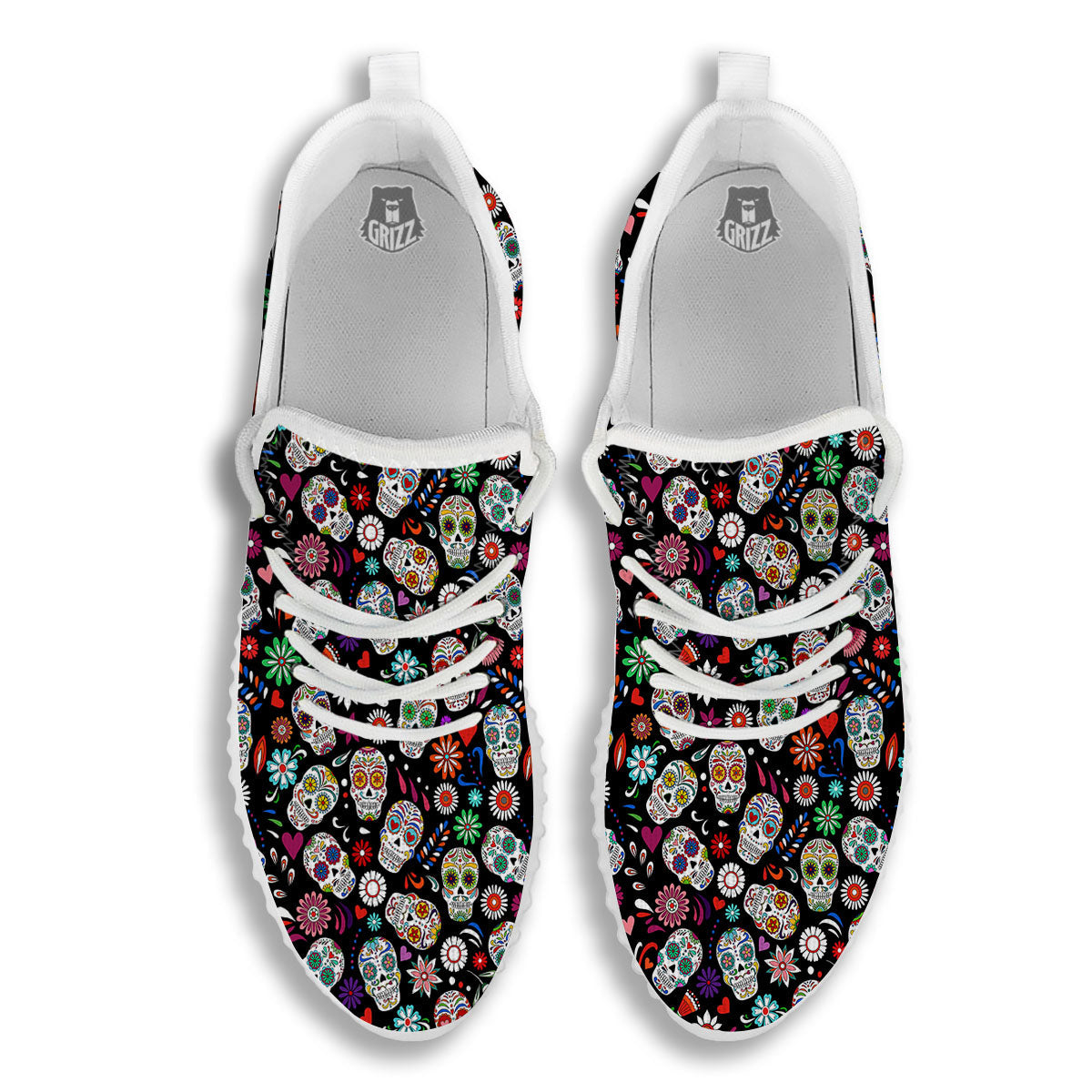 Skeleton Day Of The Dead Print Pattern White Walking Shoes-grizzshop