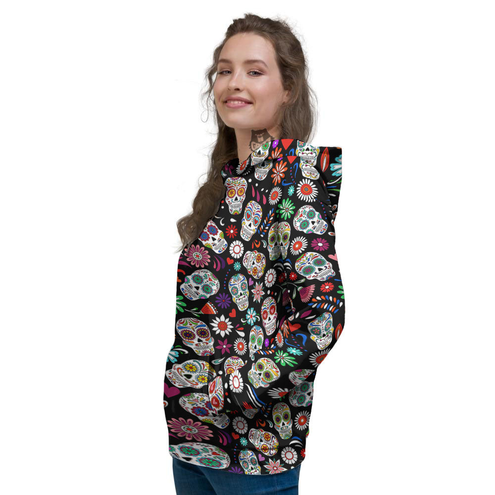Skeleton Day Of The Dead Print Pattern Women's Hoodie-grizzshop