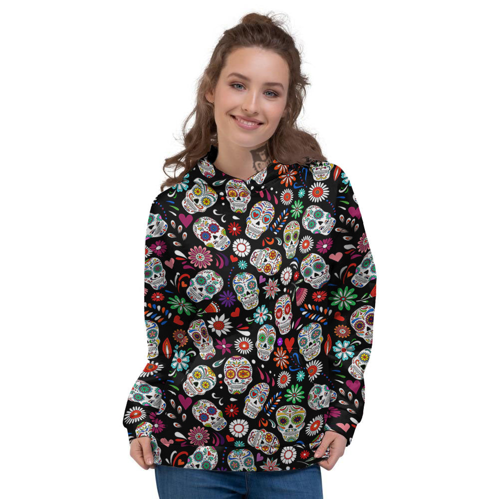 Skeleton Day Of The Dead Print Pattern Women's Hoodie-grizzshop
