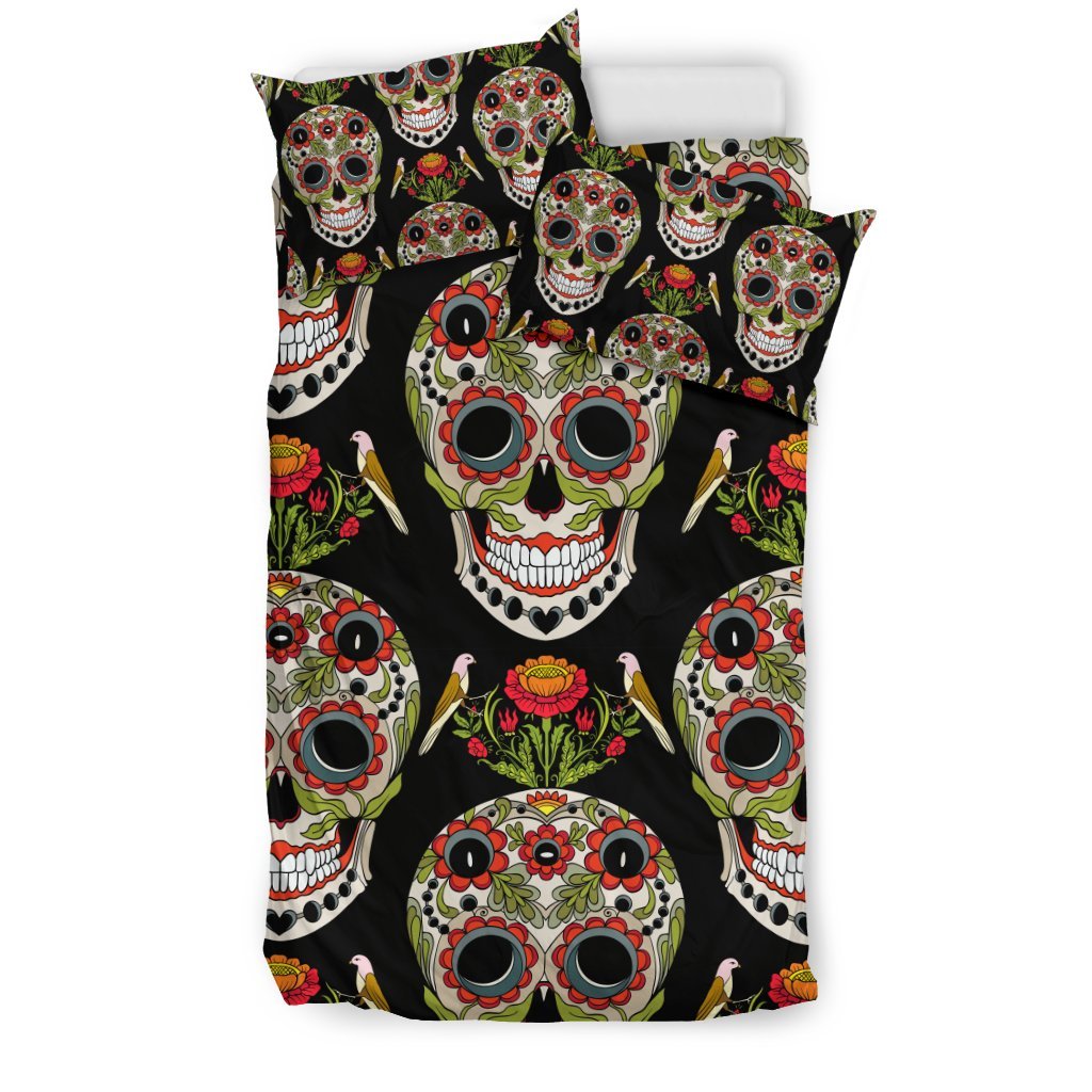 Skeleton Floral Rose Sugar Skull Girly Pattern Print Duvet Cover Bedding Set-grizzshop