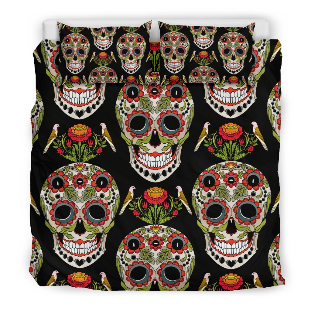 Skeleton Floral Rose Sugar Skull Girly Pattern Print Duvet Cover Bedding Set-grizzshop