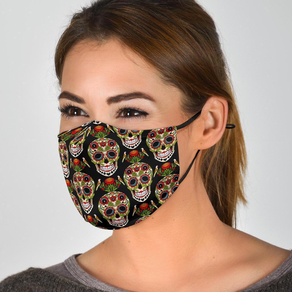 Skeleton Floral Rose Sugar Skull Girly Pattern Print Face Mask-grizzshop