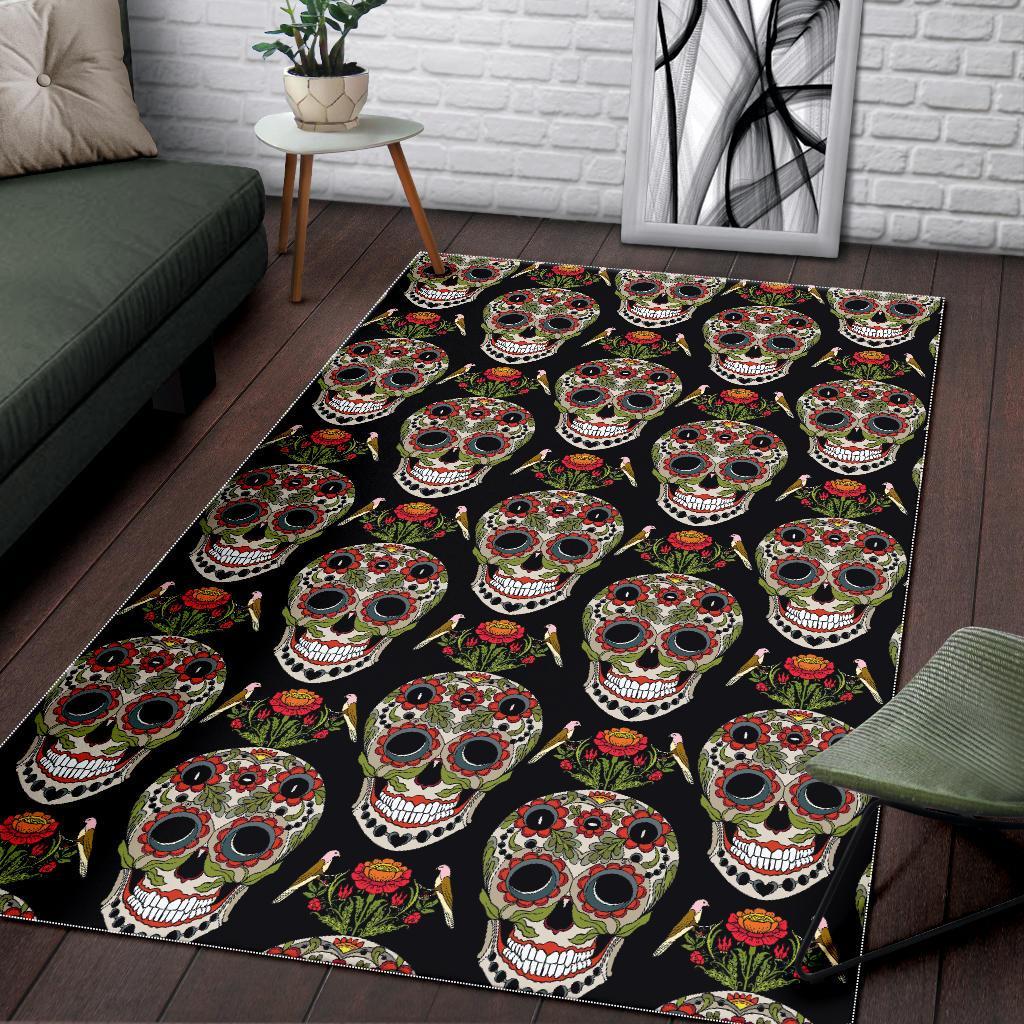 Skeleton Floral Rose Sugar Skull Girly Pattern Print Floor Mat-grizzshop