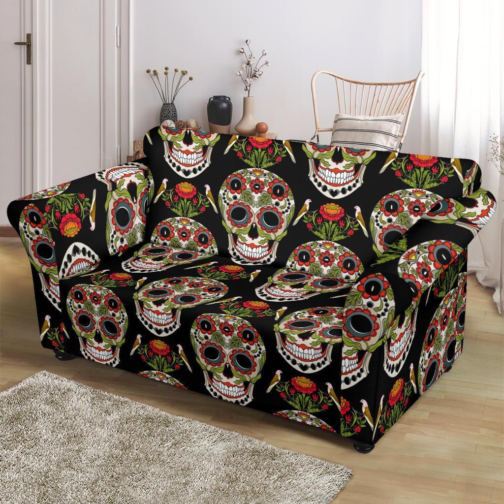 Skeleton Floral Rose Sugar Skull Girly Pattern Print Loveseat Cover-grizzshop