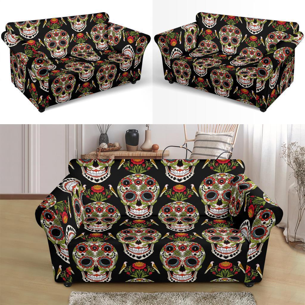 Skeleton Floral Rose Sugar Skull Girly Pattern Print Loveseat Cover-grizzshop