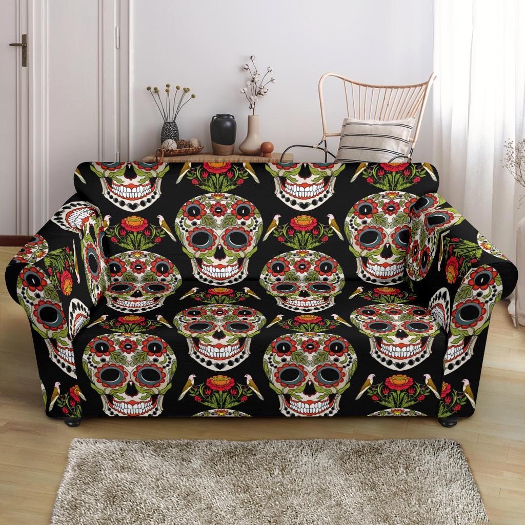 Skeleton Floral Rose Sugar Skull Girly Pattern Print Loveseat Cover-grizzshop