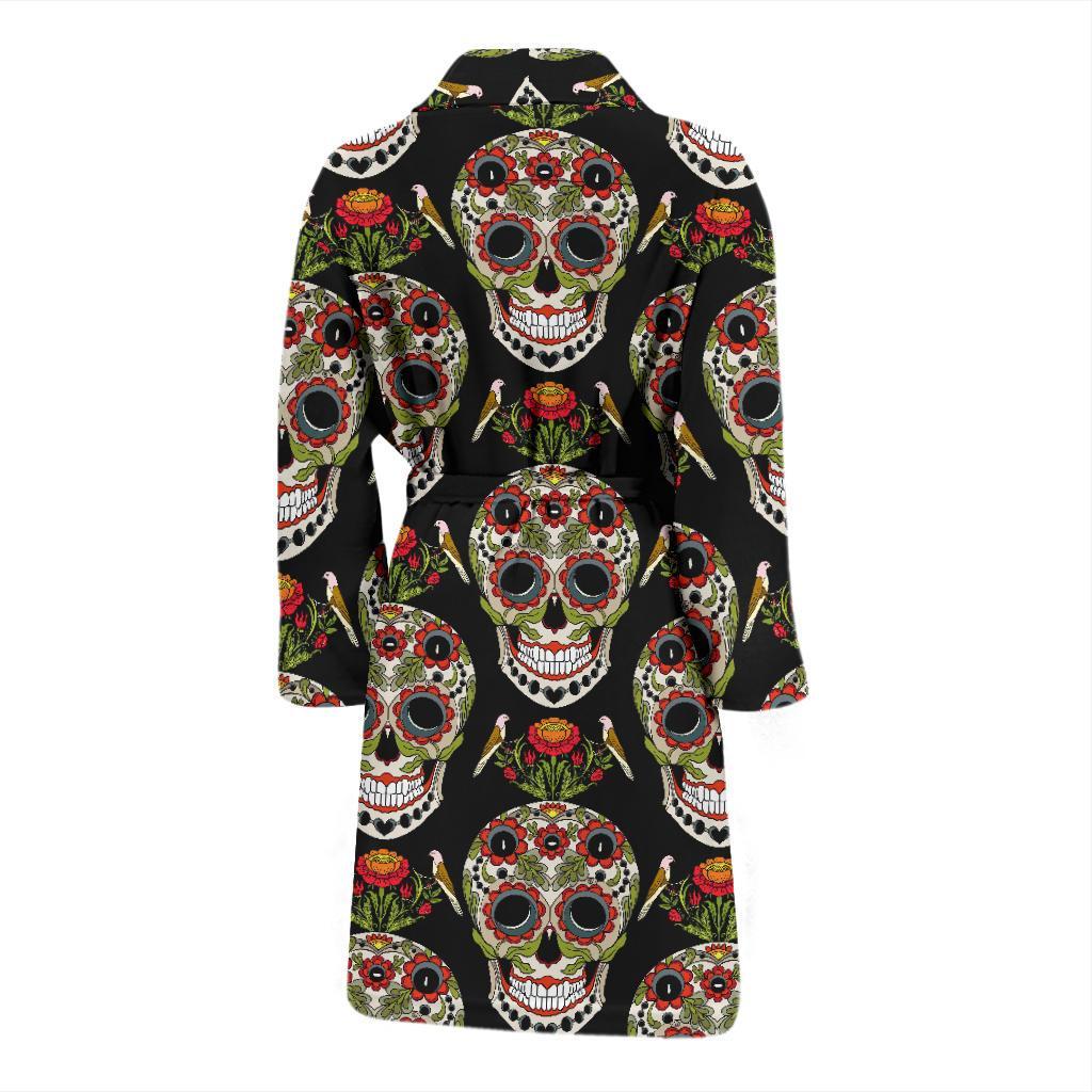 Skeleton Floral Rose Sugar Skull Girly Pattern Print Men Long Robe-grizzshop