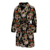 Skeleton Floral Rose Sugar Skull Girly Pattern Print Men Long Robe-grizzshop