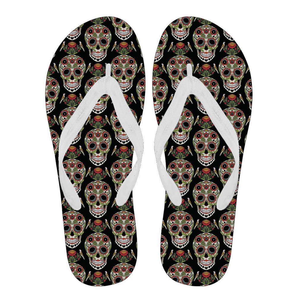 Skeleton Floral Rose Sugar Skull Girly Pattern Print Men & Women Flip Flops-grizzshop