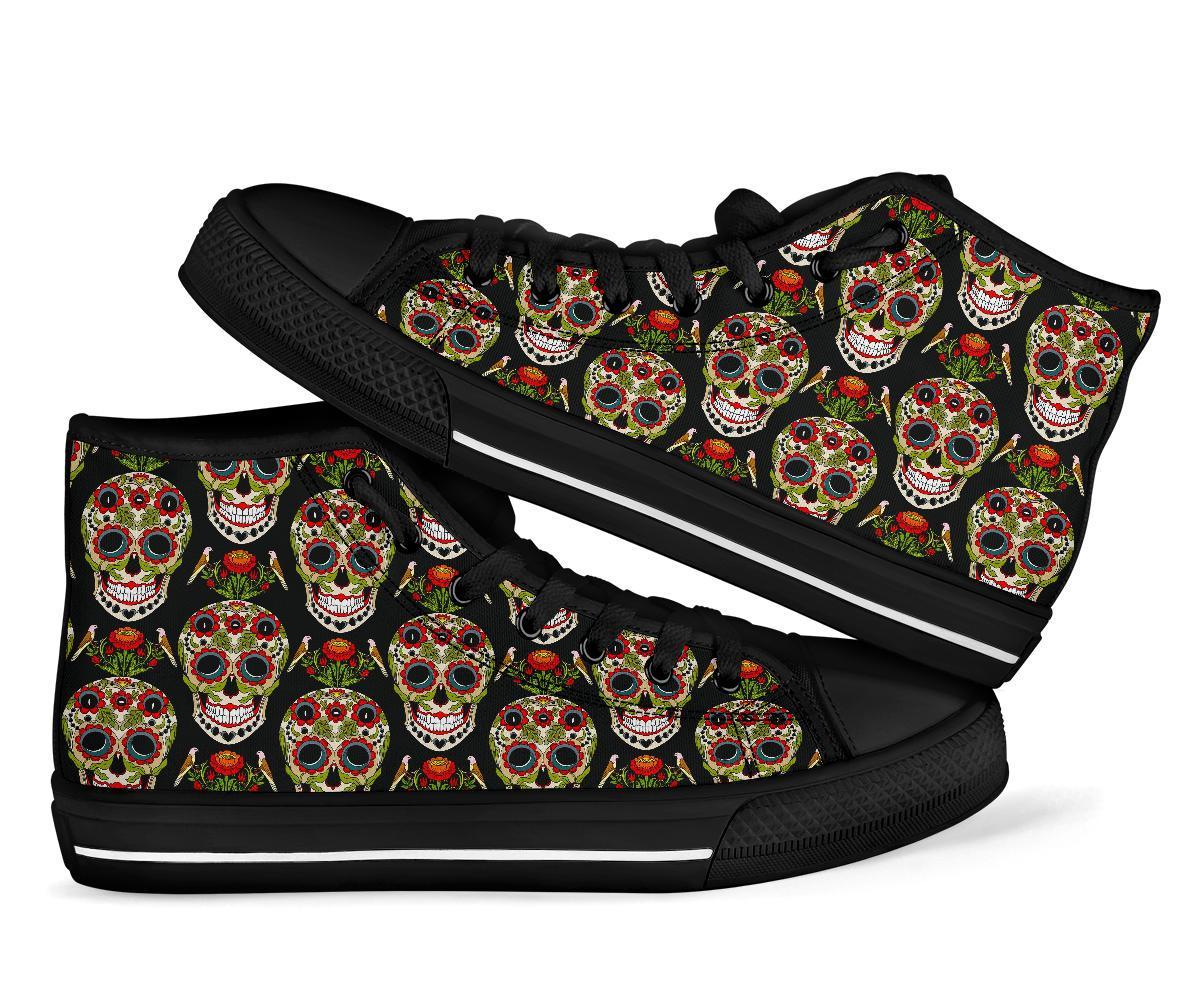 Skeleton Floral Rose Sugar Skull Girly Pattern Print Men Women's High Top Shoes-grizzshop