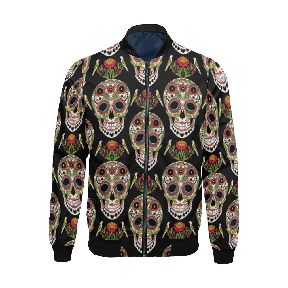 Skeleton Floral Rose Sugar Skull Girly Pattern Print Men's Bomber Jacket-grizzshop