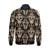 Skeleton Floral Rose Sugar Skull Girly Pattern Print Men's Bomber Jacket-grizzshop