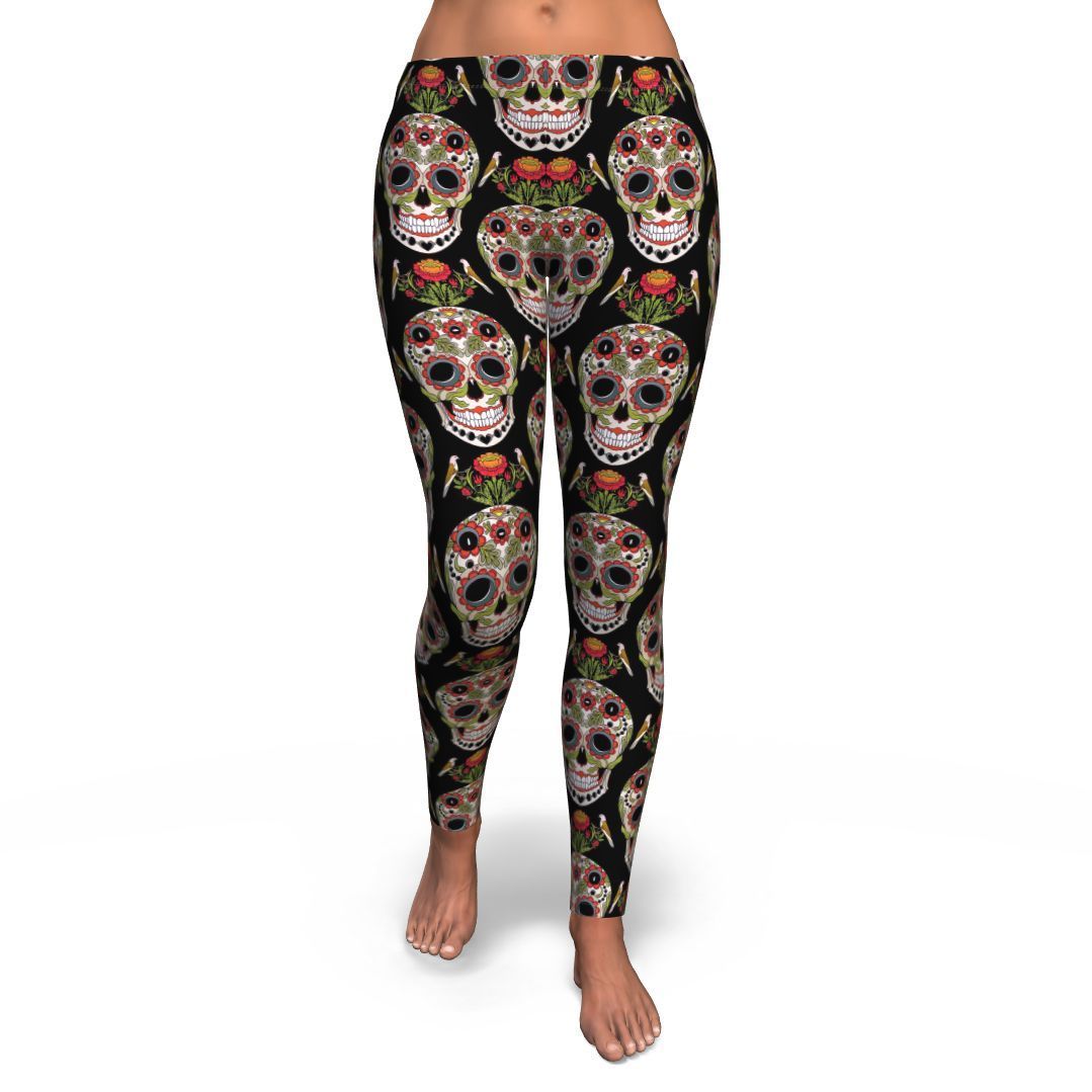 Skeleton Floral Rose Sugar Skull Girly Pattern Print Pattern Women Leggings-grizzshop