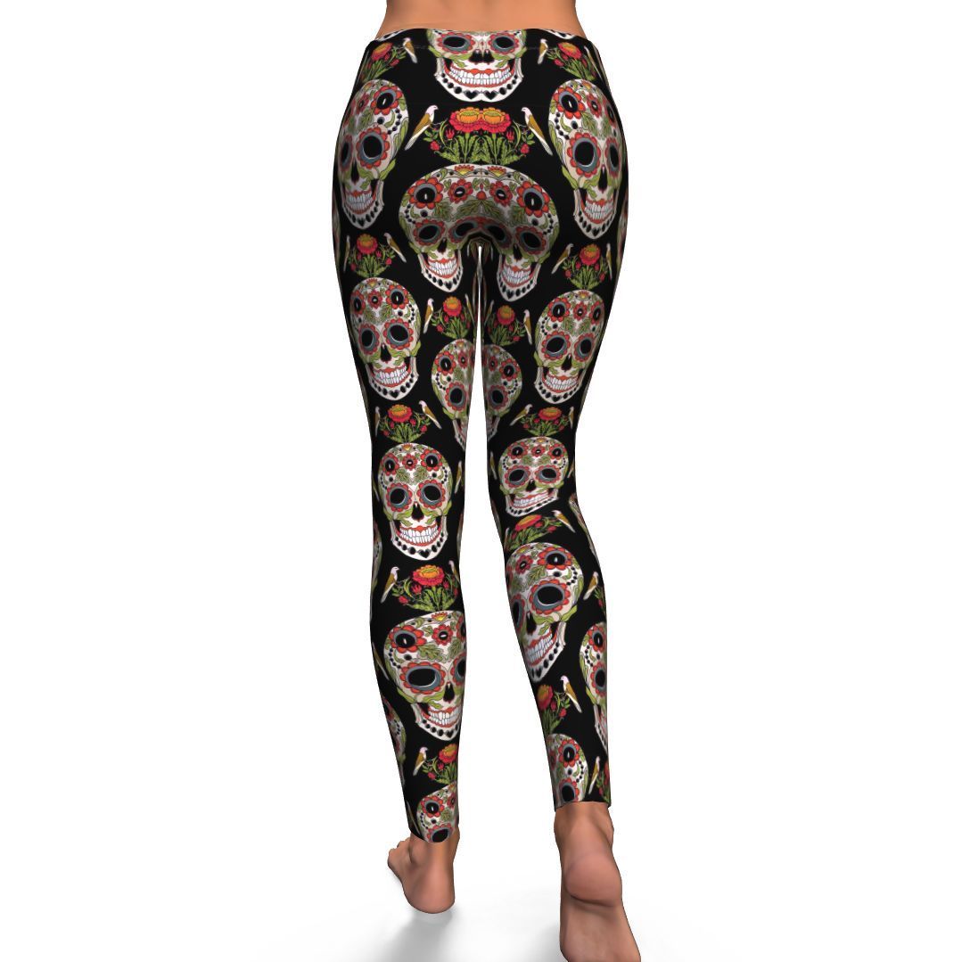 Skeleton Floral Rose Sugar Skull Girly Pattern Print Pattern Women Leggings-grizzshop