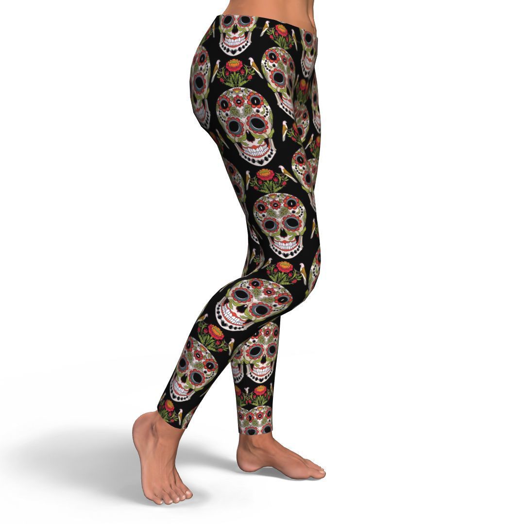 Skeleton Floral Rose Sugar Skull Girly Pattern Print Pattern Women Leggings-grizzshop