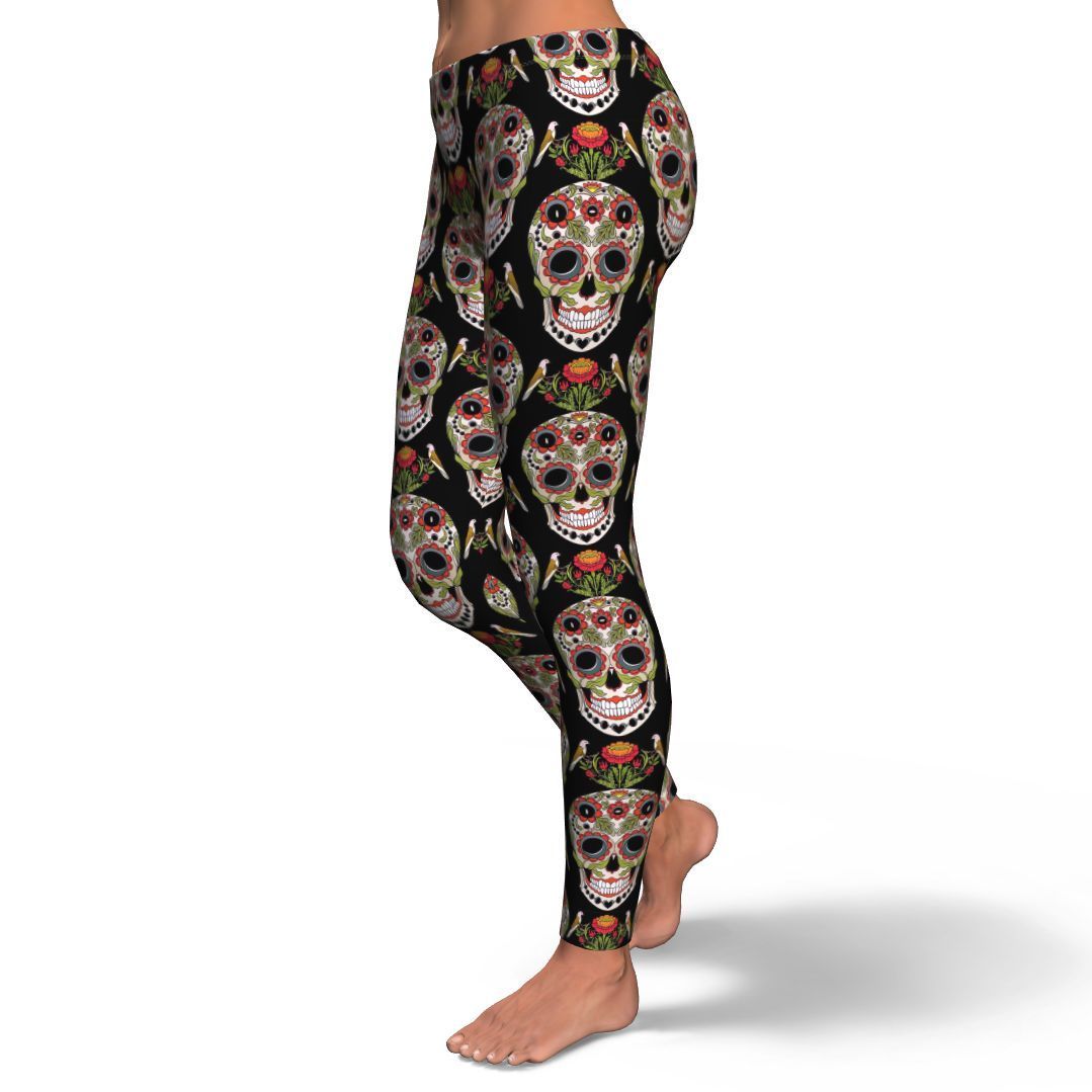 Skeleton Floral Rose Sugar Skull Girly Pattern Print Pattern Women Leggings-grizzshop