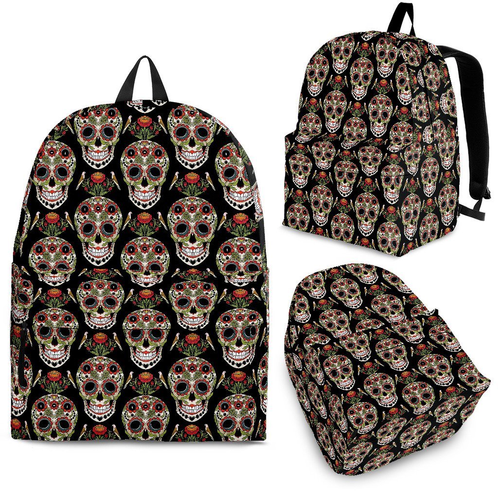 Skeleton Floral Rose Sugar Skull Girly Pattern Print Premium Backpack-grizzshop