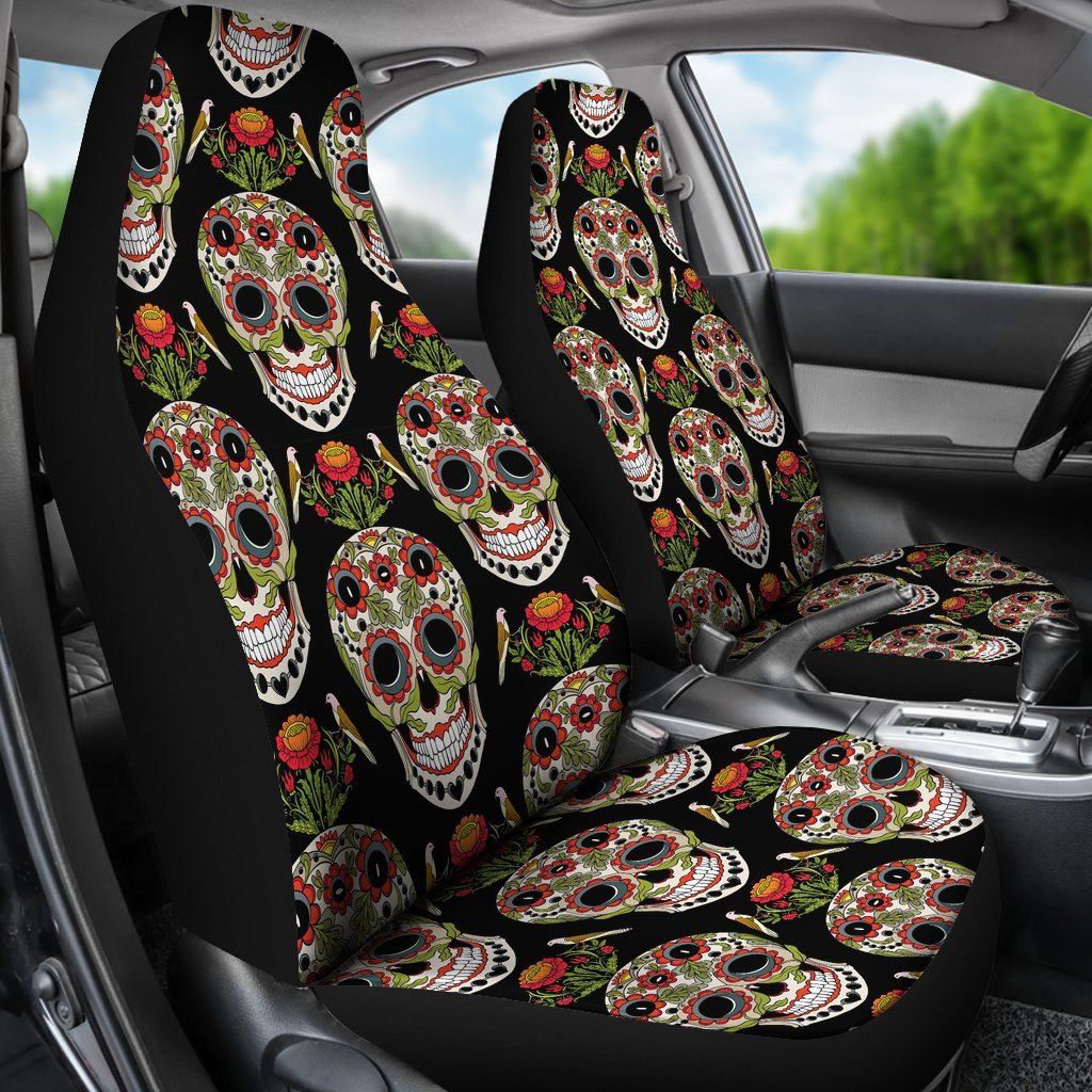 Skeleton Floral Rose Sugar Skull Girly Pattern Print Universal Fit Car Seat Cover-grizzshop