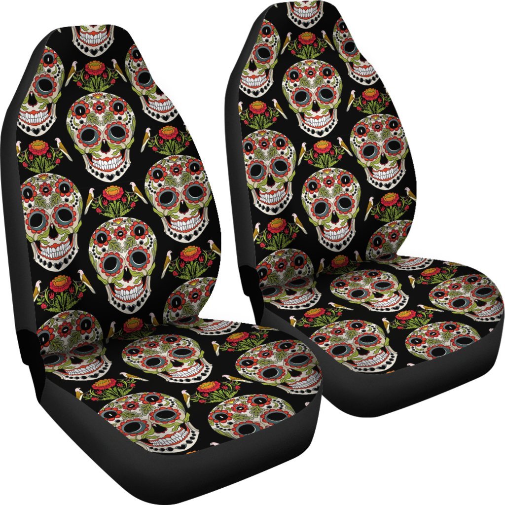 Skeleton Floral Rose Sugar Skull Girly Pattern Print Universal Fit Car Seat Cover-grizzshop