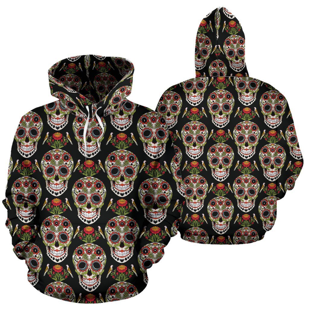 Skeleton Floral Rose Sugar Skull Girly Pattern Print Women Men Pullover Hoodie-grizzshop