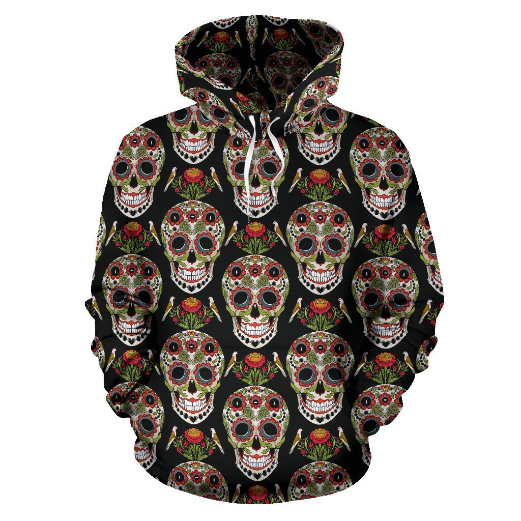 Skeleton Floral Rose Sugar Skull Girly Pattern Print Women Men Pullover Hoodie-grizzshop