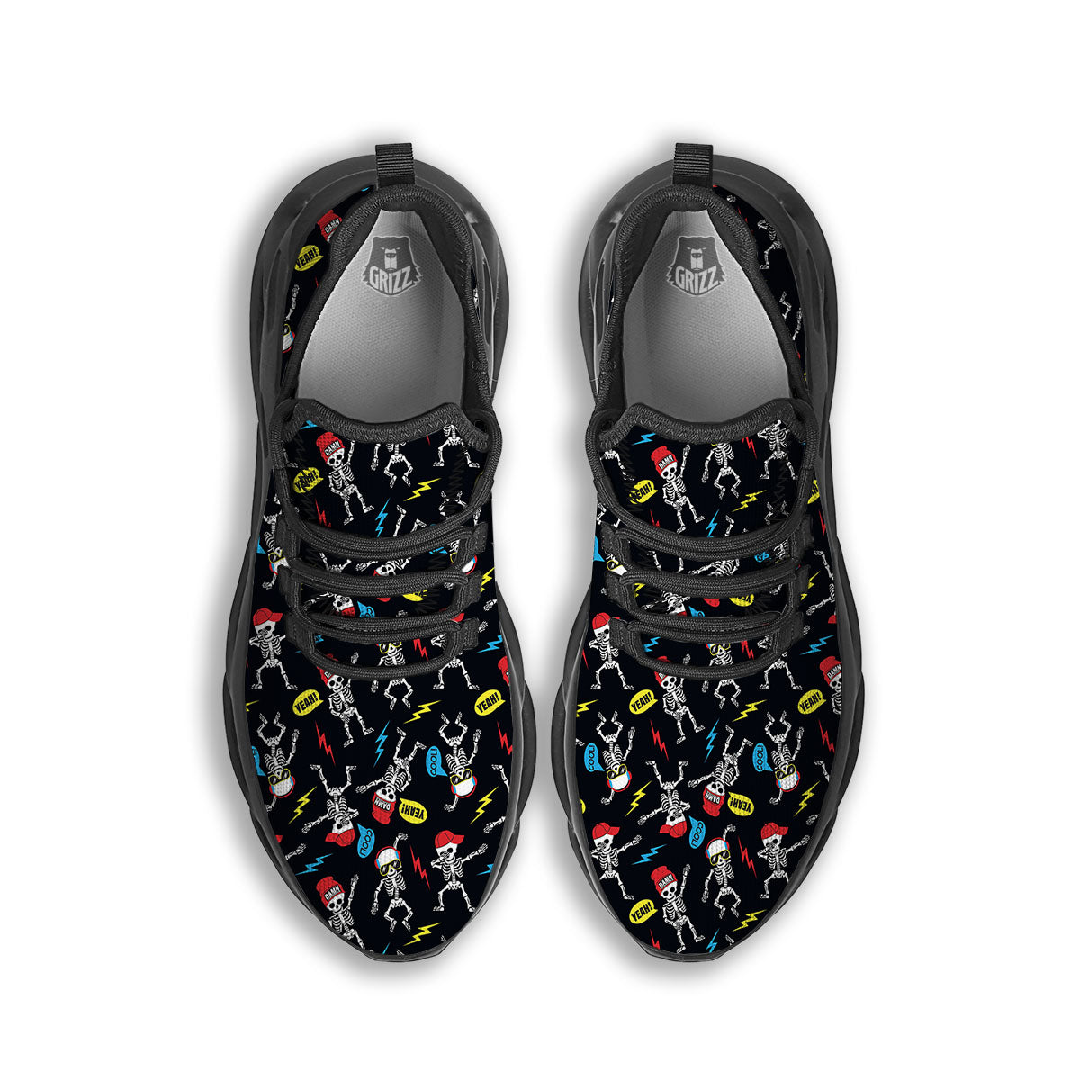 Skeleton Party Fun Print Pattern Black Running Shoes-grizzshop