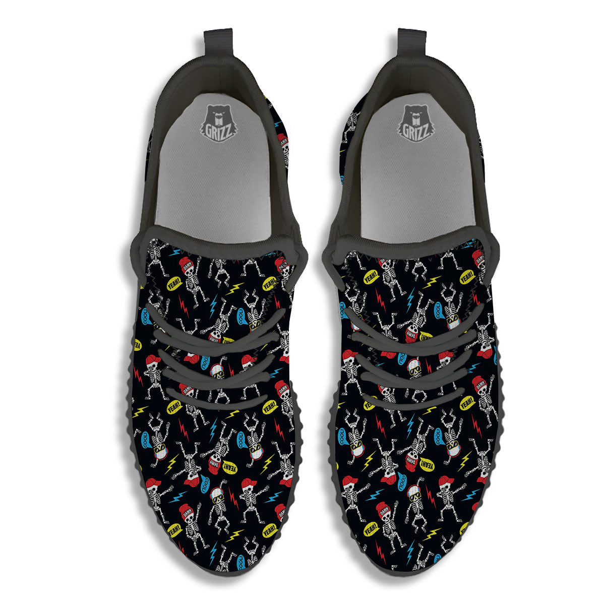 Skeleton Party Fun Print Pattern Black Walking Shoes-grizzshop