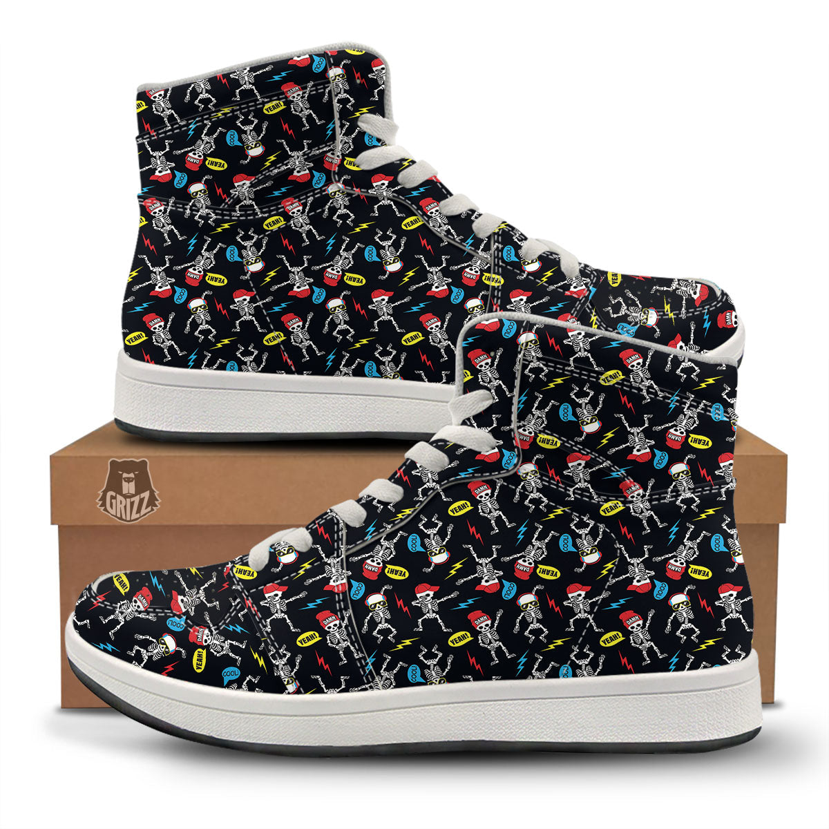Skeleton Party Fun Print Pattern High Top Sneakers-grizzshop