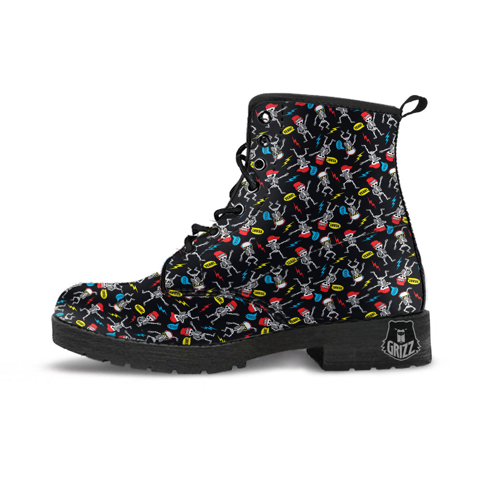 Skeleton Party Fun Print Pattern Leather Boots-grizzshop