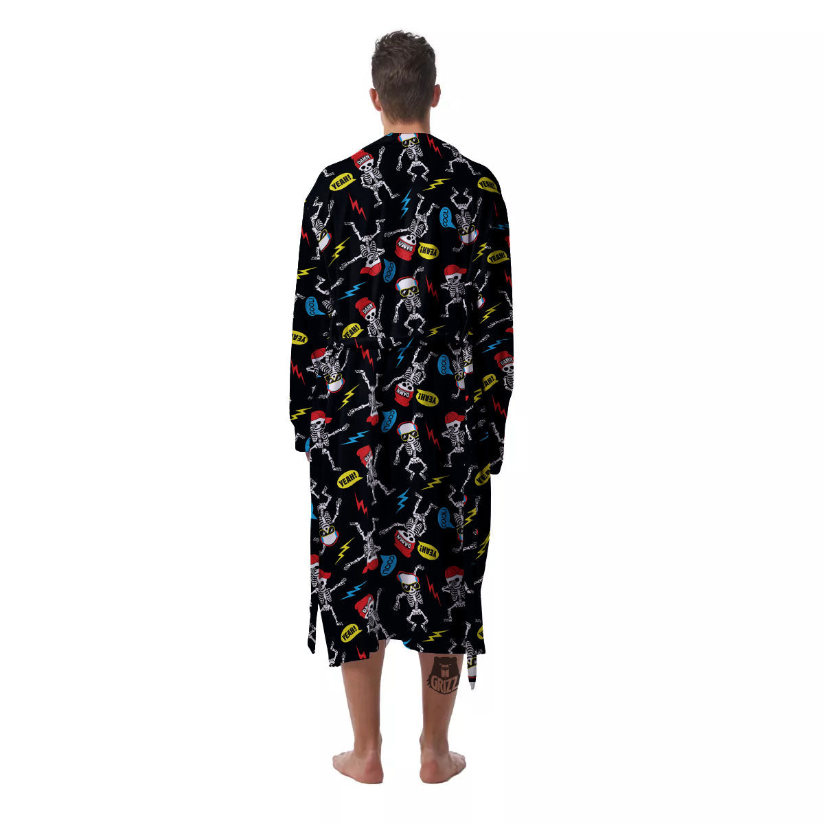 Skeleton Party Fun Print Pattern Men's Robe-grizzshop