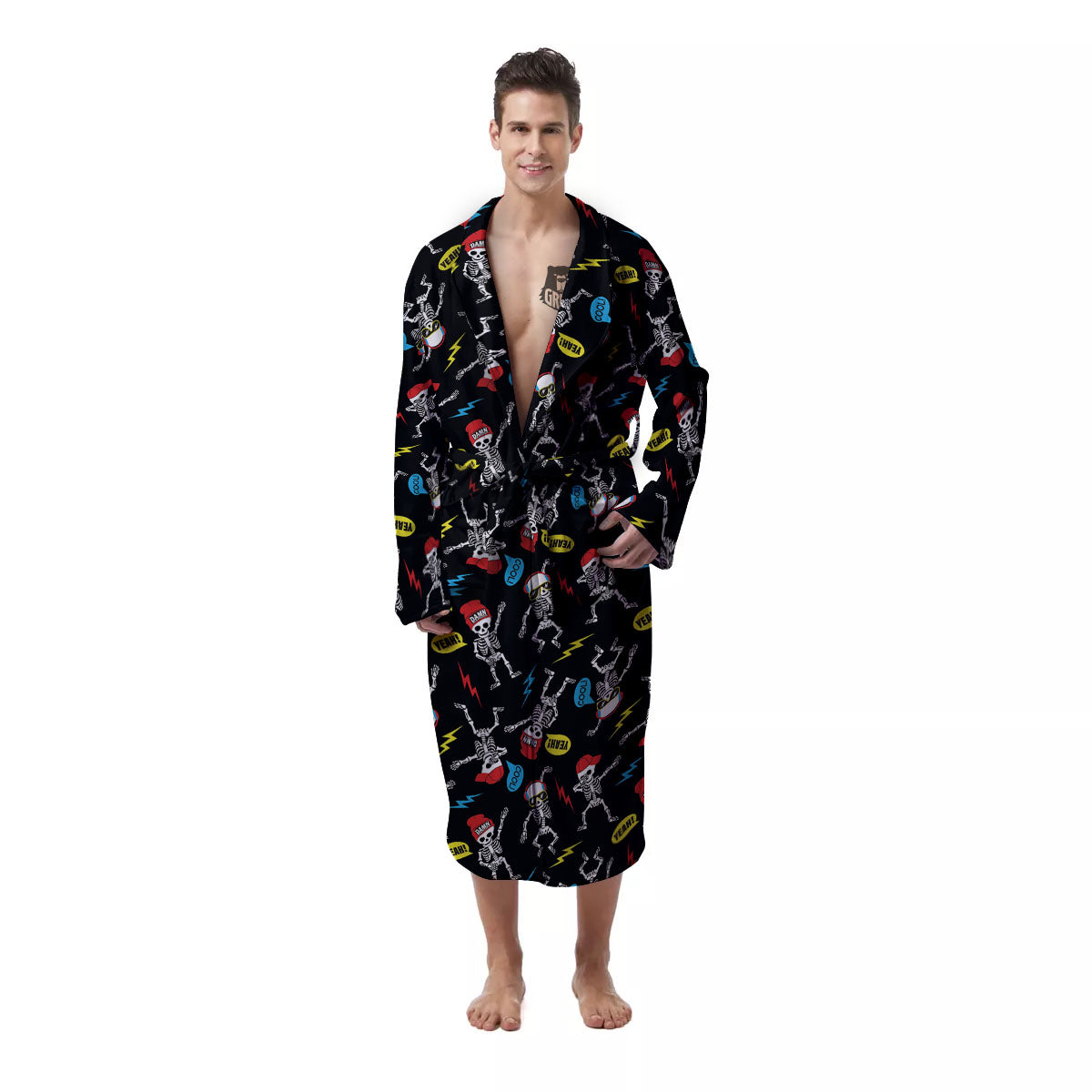 Skeleton Party Fun Print Pattern Men's Robe-grizzshop