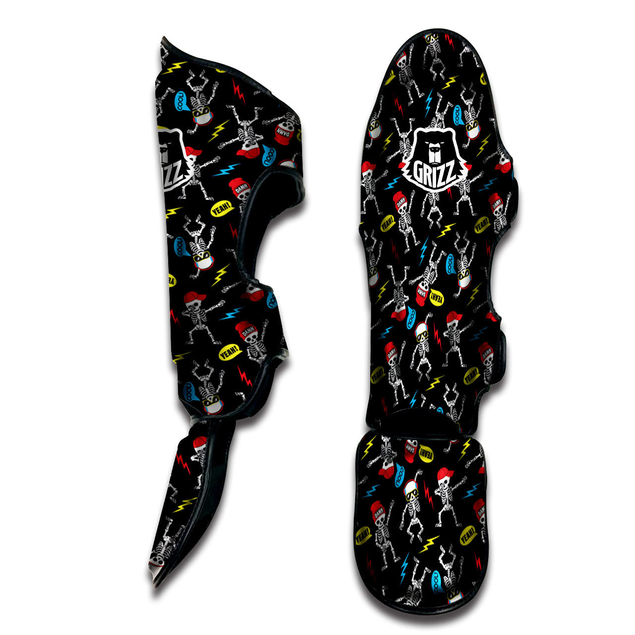Skeleton Party Fun Print Pattern Muay Thai Shin Guards-grizzshop