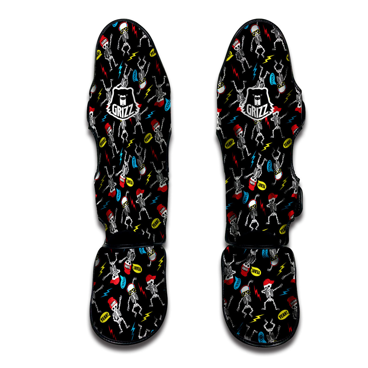 Skeleton Party Fun Print Pattern Muay Thai Shin Guards-grizzshop