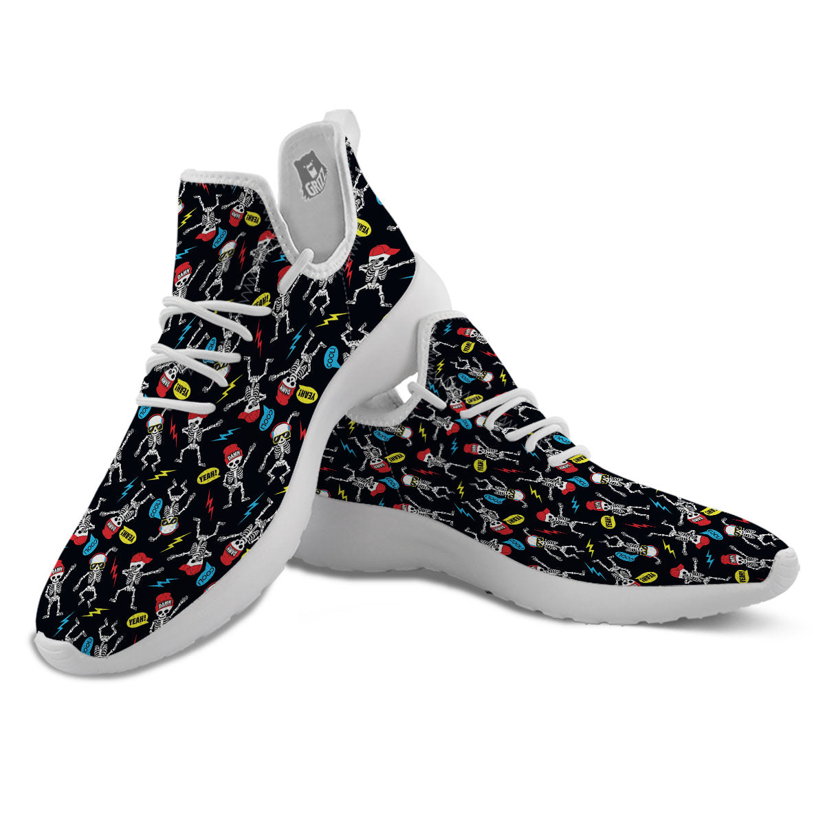 Skeleton Party Fun Print Pattern White Athletic Shoes-grizzshop