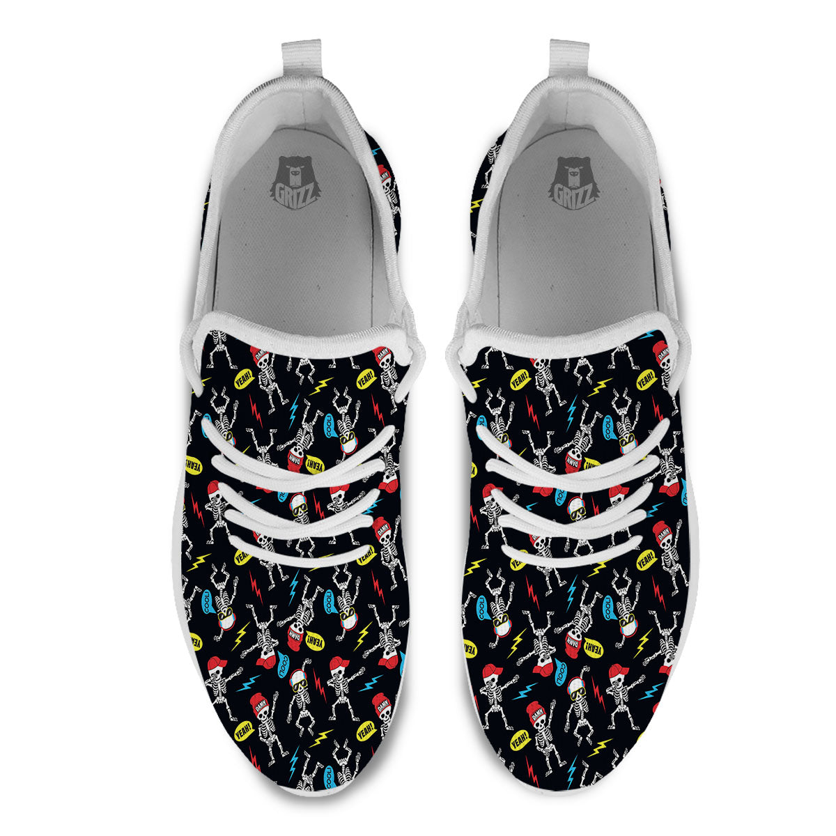 Skeleton Party Fun Print Pattern White Athletic Shoes-grizzshop