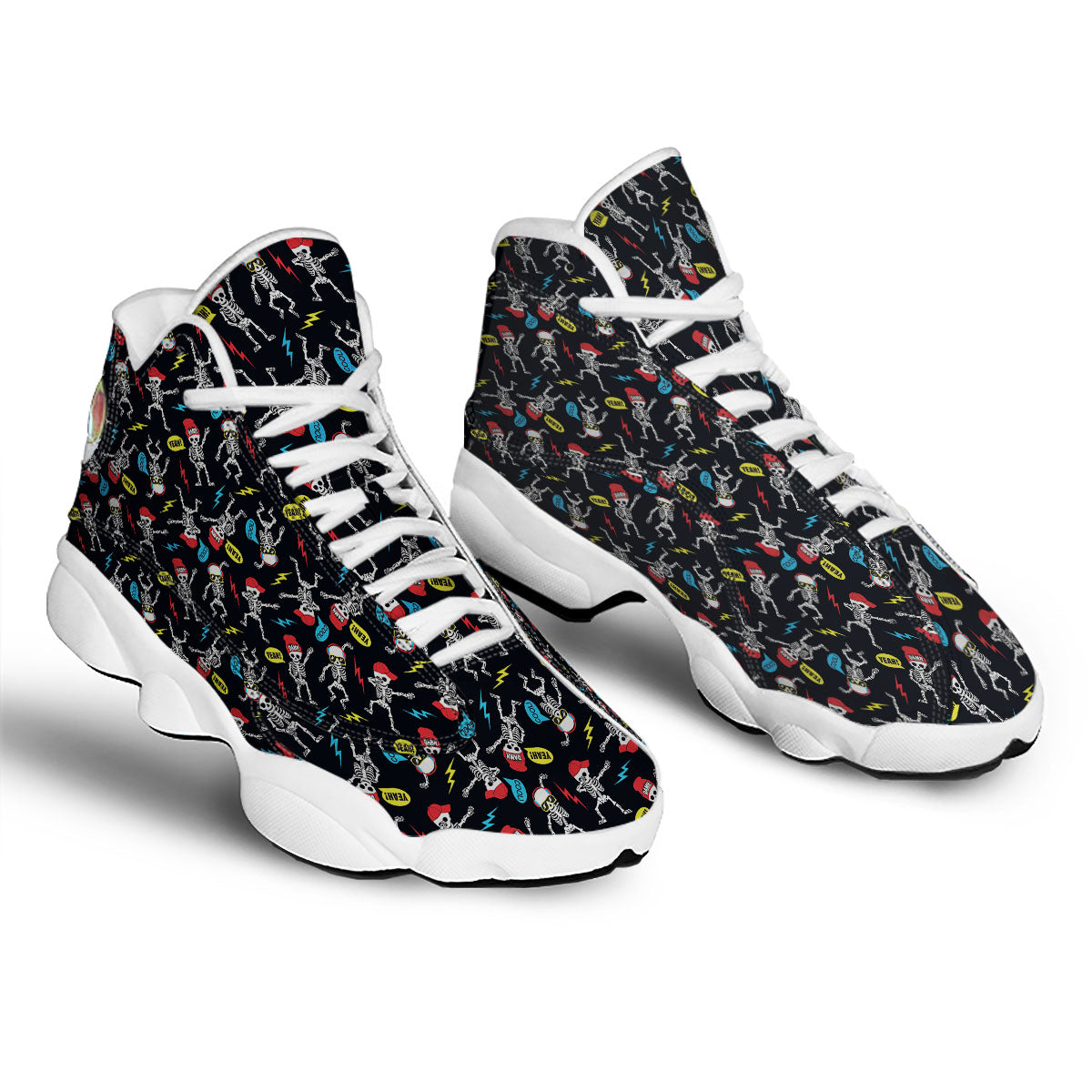 Skeleton Party Fun Print Pattern White Basketball Shoes-grizzshop