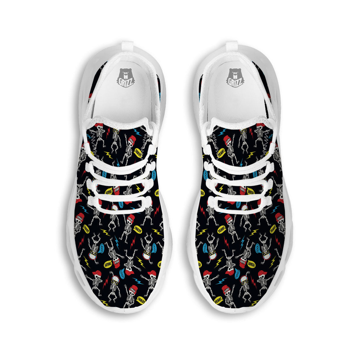 Skeleton Party Fun Print Pattern White Running Shoes-grizzshop