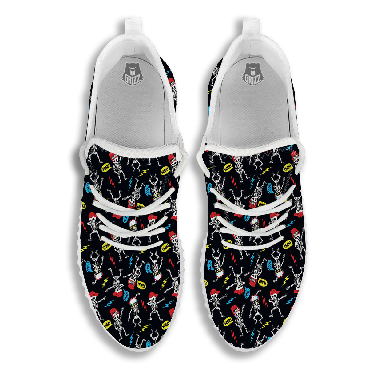 Skeleton Party Fun Print Pattern White Walking Shoes-grizzshop