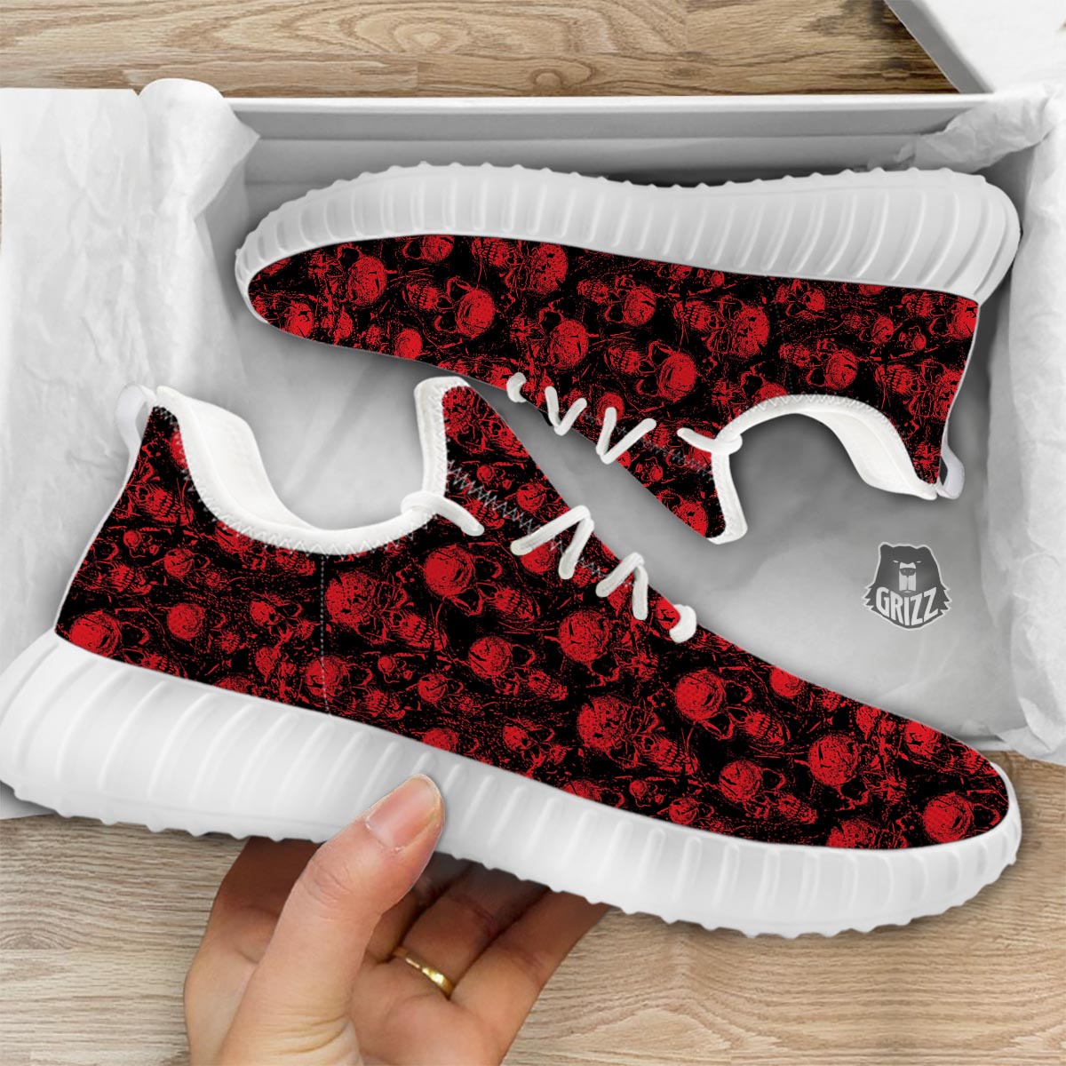 Skeleton Scary Print Pattern White Walking Shoes-grizzshop