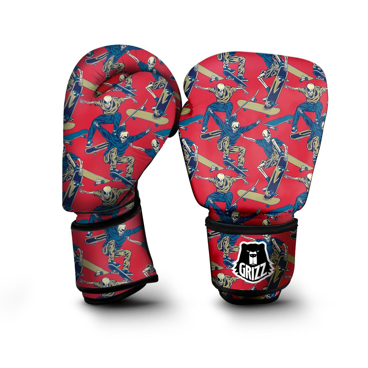 Skeleton Skateboarding Print Pattern Boxing Gloves-grizzshop