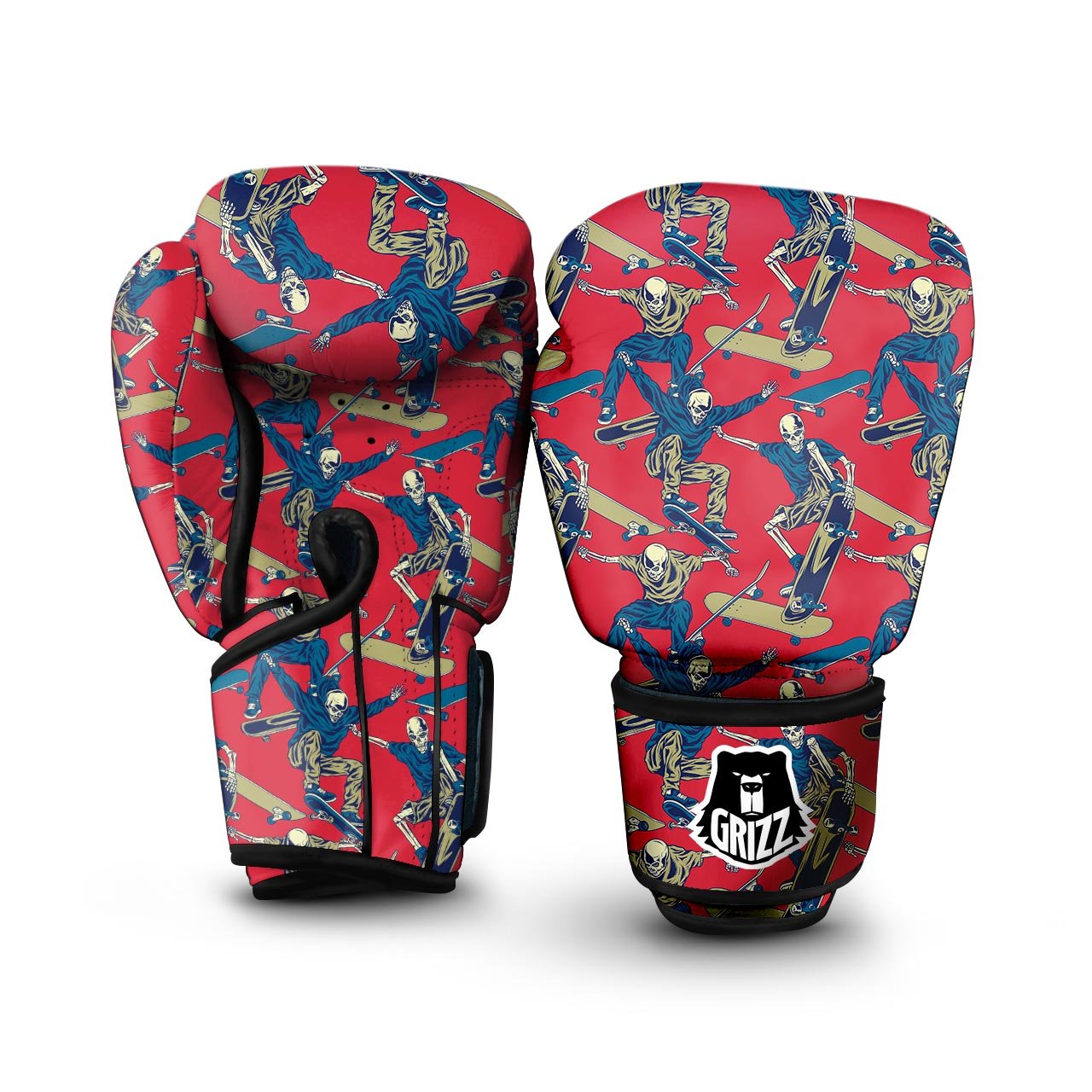 Skeleton Skateboarding Print Pattern Boxing Gloves-grizzshop