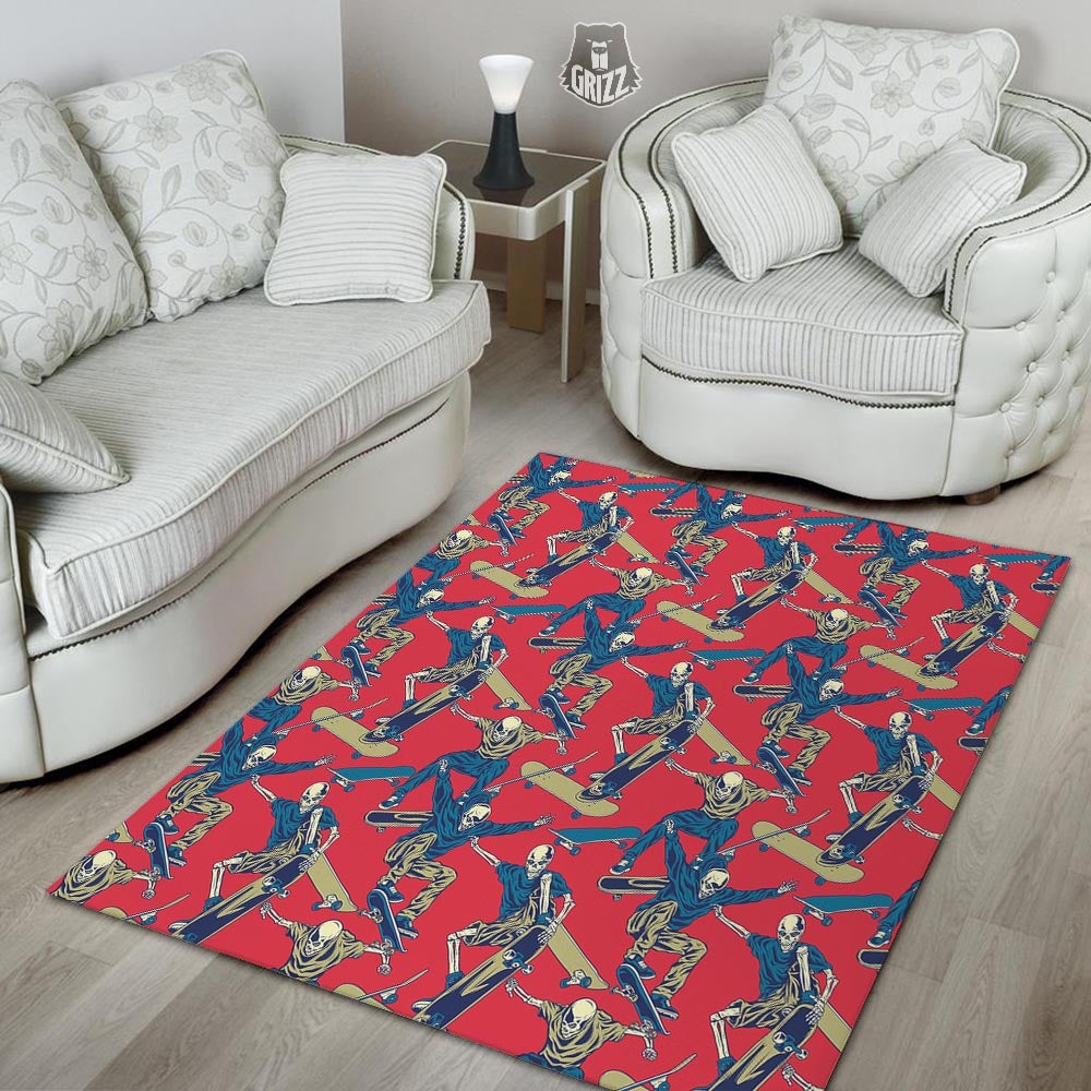 Skeleton Skateboarding Print Pattern Floor Mat-grizzshop