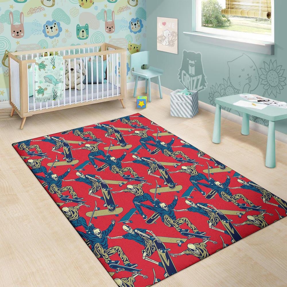 Skeleton Skateboarding Print Pattern Floor Mat-grizzshop