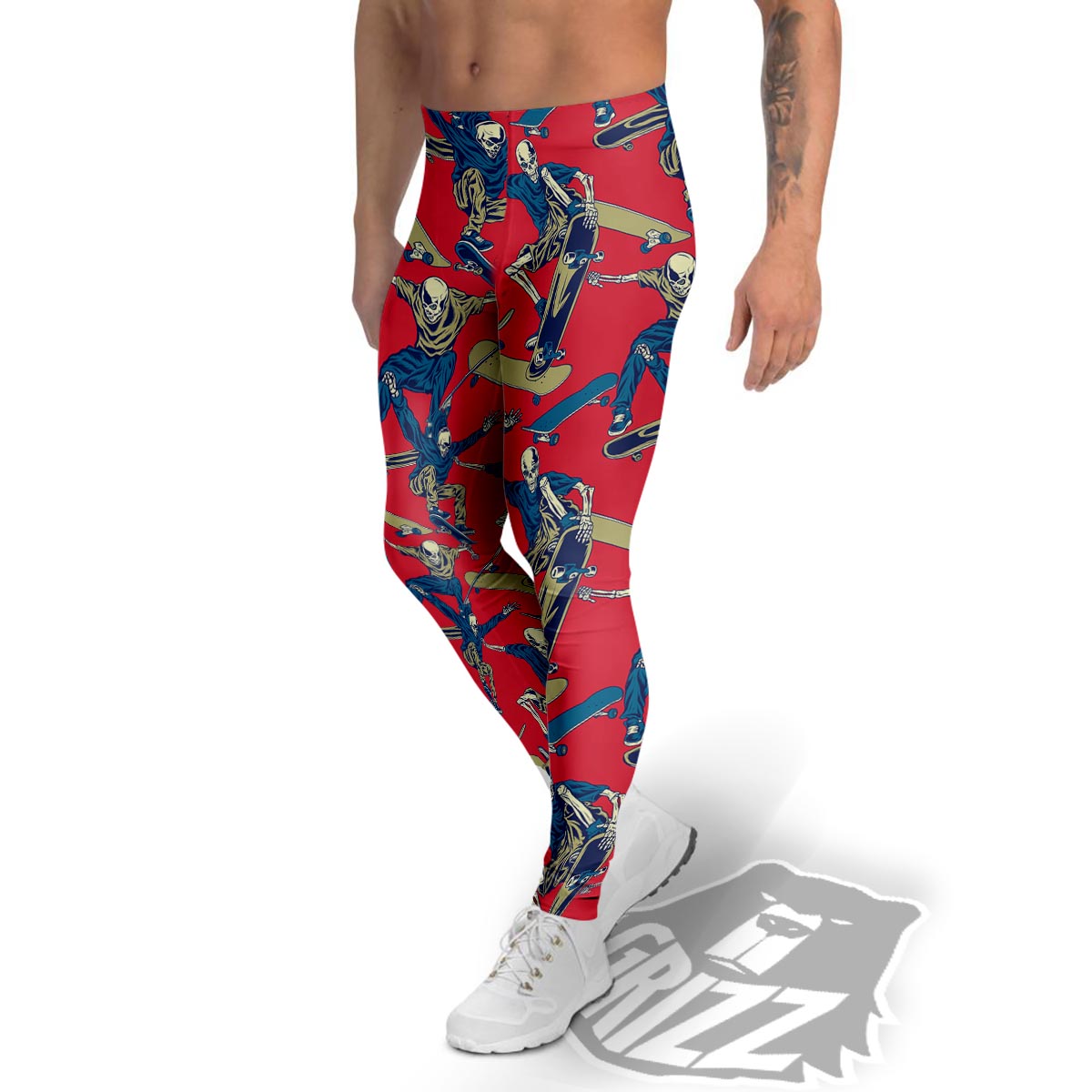 Skeleton Skateboarding Print Pattern Men's Leggings-grizzshop