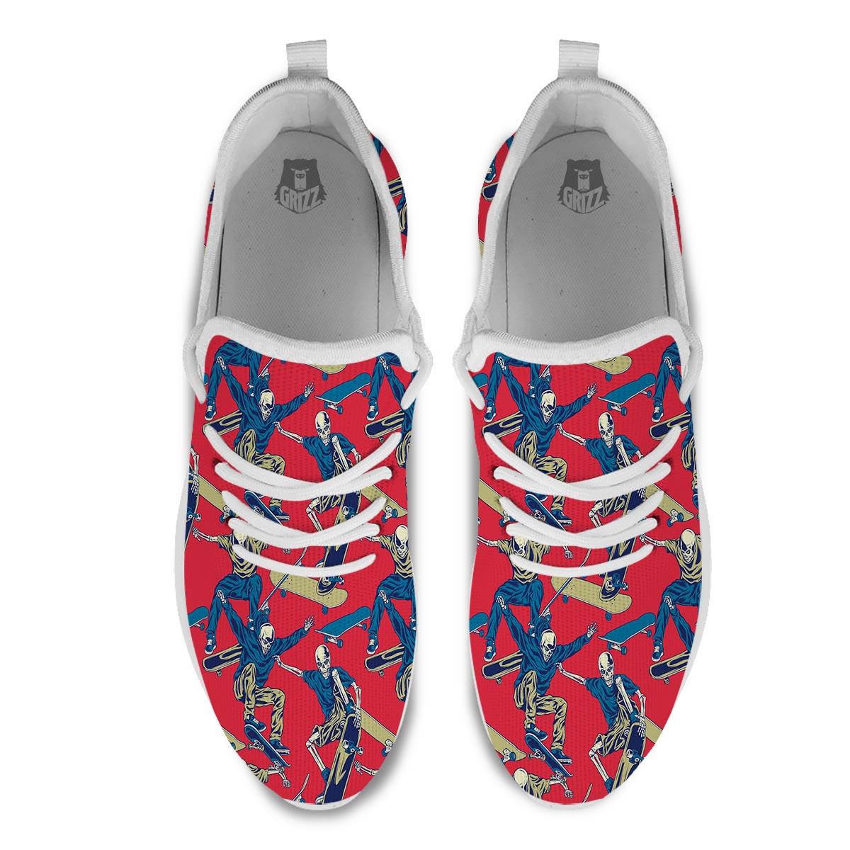 Skeleton Skateboarding Print Pattern White Athletic Shoes-grizzshop